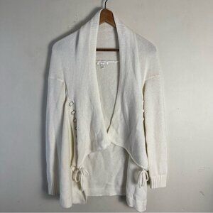 Minnie Rose cotton cashmere blend open front long sleeve cardigan ivory XS/S
